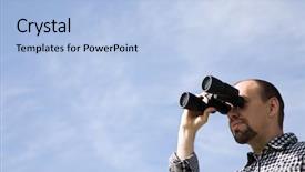  Presentation with binocular - Slides with man with binocular background and a light blue colored foreground