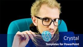  Presentation with shooting - PPT theme featuring man-with-blue-jacket background and a navy blue colored foreground