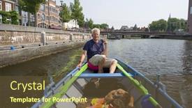  Presentation with boat river - Slides with man-with-boat-and-dog background and a tawny brown colored foreground