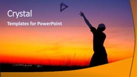  Presentation with old wite man and his music - Colorful slides enhanced with man with boomerang in evening backdrop and a ocean colored foreground