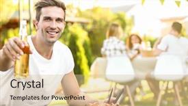  Presentation with beer garden - PPT theme having man with bottle of beer background and a lemonade colored foreground