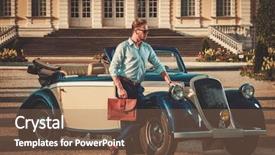  Presentation with confident - Cool new PPT layouts with man with briefcase near classic backdrop and a tawny brown colored foreground