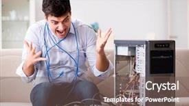  Presentation with computer - Cool new theme with man with broken pc computer backdrop and a violet colored foreground