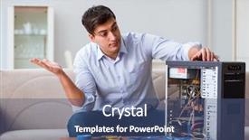  Presentation with cartoon computer - Slide deck having man with broken pc computer background and a ocean colored foreground