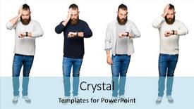  Presentation with collage - PPT theme with man with bun over white background and a light blue colored foreground