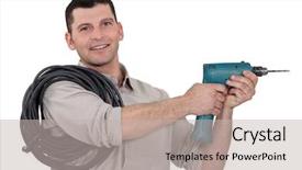  Presentation with drill - Colorful slide deck enhanced with man-with-cable-and-drill backdrop and a light gray colored foreground