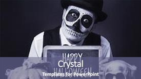  Presentation with black man - Theme having calaveras makeup wearing bowler hat background and a ocean colored foreground