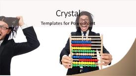  Presentation with calculator - Audience pleasing PPT theme consisting of man with calculator and abacus backdrop and a soft green colored foreground