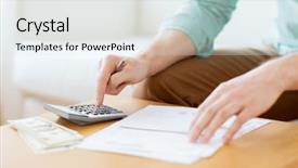  Presentation with money notes - Colorful theme enhanced with man with calculator counting money backdrop and a light gray colored foreground