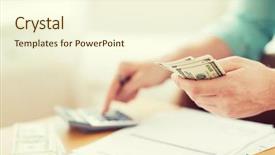  Presentation with counting - Amazing theme having man with calculator counting money backdrop and a cream colored foreground