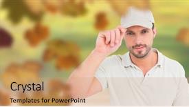  Presentation with leaves - Cool new PPT theme with man with cap in forest backdrop and a  colored foreground
