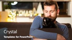  Presentation with social distancing - PPT theme with man-with-cat-celebrating-christmas background and a tawny brown colored foreground