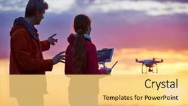  Presentation with drone technology - Cool new slides with man with child operating drone backdrop and a yellow colored foreground