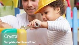  Presentation with children playing - Presentation theme having man with children playing together background and a coral colored foreground