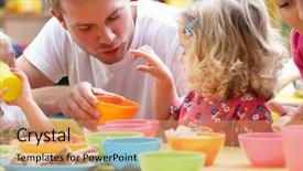  Presentation with children playing - Theme enhanced with man with children playing together background and a coral colored foreground