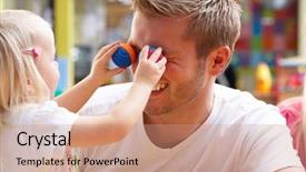  Presentation with children little child girl plays - Slides featuring man with children playing together background and a coral colored foreground