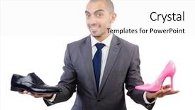  Presentation with choice - PPT theme with man with choice of shoes background and a white colored foreground