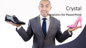  Presentation with choice - Presentation theme consisting of man with choice of shoes background and a white colored foreground