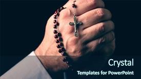  Presentation with catholic faith - Amazing PPT theme having man with christian catholic religious backdrop and a navy blue colored foreground