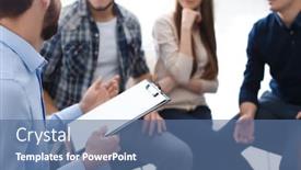  Presentation with group therapy - Presentation theme consisting of man-with-clipboard-at-group background and a ocean colored foreground