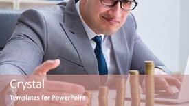  Presentation with office ergonomics man worker exercising - Slide deck with man-with-coins background and a coral colored foreground