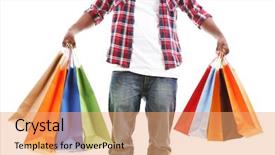  Presentation with colorful - Cool new PPT layouts with man with colorful paper bag backdrop and a coral colored foreground