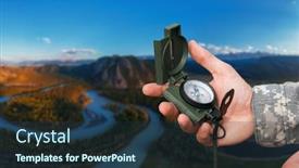  Presentation with compass - Amazing slides having man-with-compass-in-hand backdrop and a tawny brown colored foreground