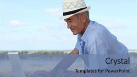  Presentation with editable of computer memory - Theme featuring man with computer at edge background and a  colored foreground