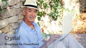  Presentation with stone - Amazing presentation theme having man-with-computer-leaning backdrop and a  colored foreground