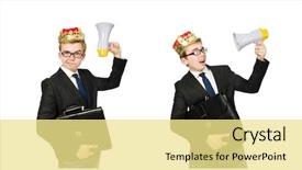  Presentation with crown - Colorful presentation design enhanced with man with crown and megaphone backdrop and a  colored foreground
