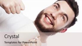  Presentation with tea coffee - Amazing slide set having man with cup of fresh backdrop and a mint green colored foreground