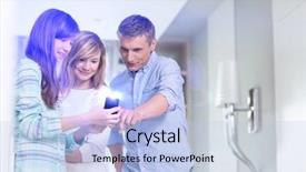  Presentation with telecommunication - Cool new PPT theme with man with daughters using smart backdrop and a  colored foreground