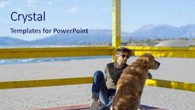  Presentation with free dog - Beautiful presentation theme featuring man with dog enjoying free backdrop and a  colored foreground