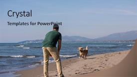  Presentation with free dog - Audience pleasing PPT layouts consisting of man with dog enjoying free backdrop and a light blue colored foreground