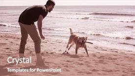  Presentation with free dog - PPT layouts with man with dog enjoying free background and a coral colored foreground