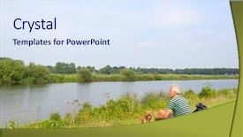  Presentation with nature river - Amazing presentation theme having man-with-dog-sitting backdrop and a sky blue colored foreground