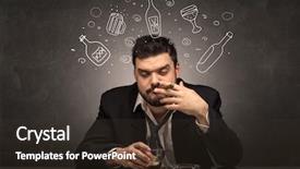  Presentation with doodle - Slide deck with drunk down and out man with doodle alcohol bottles concept background and a tawny brown colored foreground