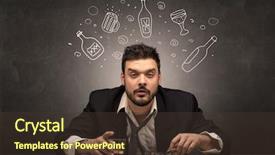  Presentation with doodle - Cool new presentation design with drunk down and out man with doodle alcohol bottles concept backdrop and a tawny brown colored foreground