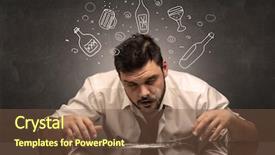  Presentation with doodle - Colorful slide deck enhanced with drunk down and out man with doodle alcohol bottles concept backdrop and a tawny brown colored foreground