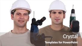  Presentation with drill - Colorful PPT layouts enhanced with man with drill in hand backdrop and a  colored foreground
