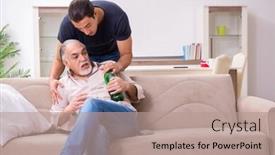  Presentation with drinking problem - Audience pleasing presentation theme consisting of man-with-drinking-problem backdrop and a coral colored foreground