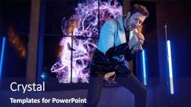  Presentation with stage - Presentation theme featuring man-with-enthusiastic-face-holding background and a navy blue colored foreground