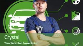  Presentation with car service - Slide deck consisting of man with equipment on black background and a  colored foreground