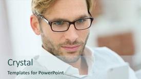  Presentation with reading festival - Cool new slide deck with man with eyeglasses reading message backdrop and a  colored foreground