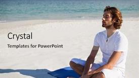  Presentation with blue eyes technology close up - Amazing PPT theme having man with eyes closed meditating backdrop and a light gray colored foreground