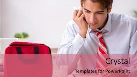  Presentation with first aid kit - Amazing PPT theme having man with first aid kit backdrop and a coral colored foreground