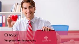  Presentation with first aid kit - Slide set consisting of man with first aid kit background and a red colored foreground