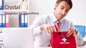  Presentation with first aid kit - PPT theme enhanced with man with first aid kit background and a lemonade colored foreground