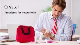  Presentation with first aid kit - Amazing slide set having man with first aid kit backdrop and a white colored foreground