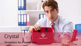  Presentation with first aid kit - Amazing slides having man with first aid kit backdrop and a red colored foreground